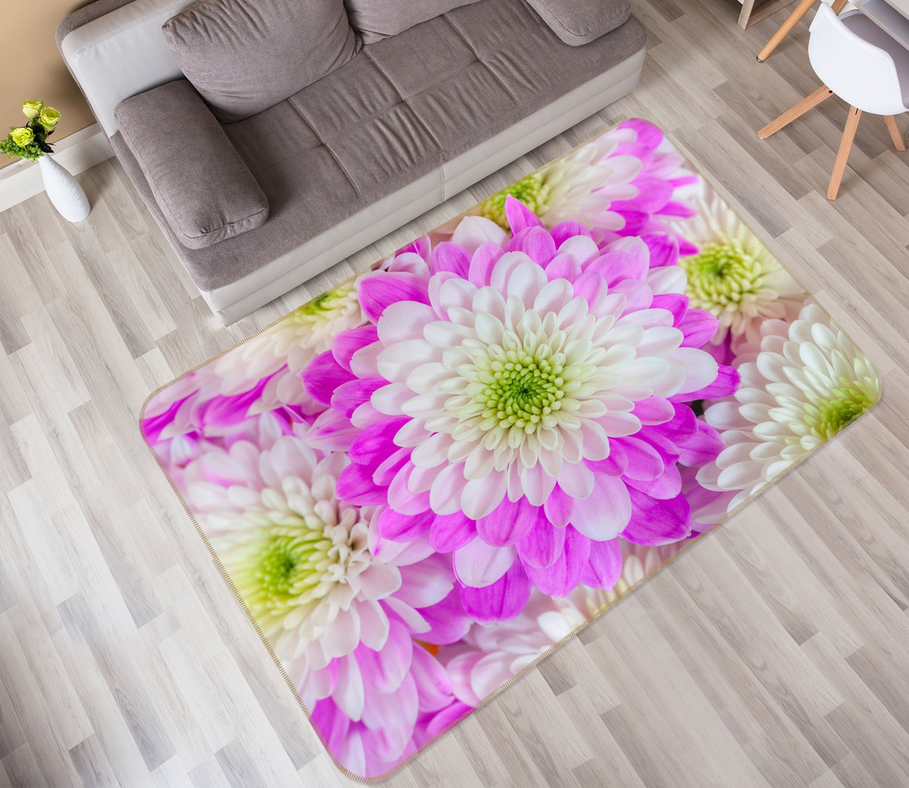 3D White Chrysanthemum 3021 Assaf Frank Rug Non Slip Rug Mat