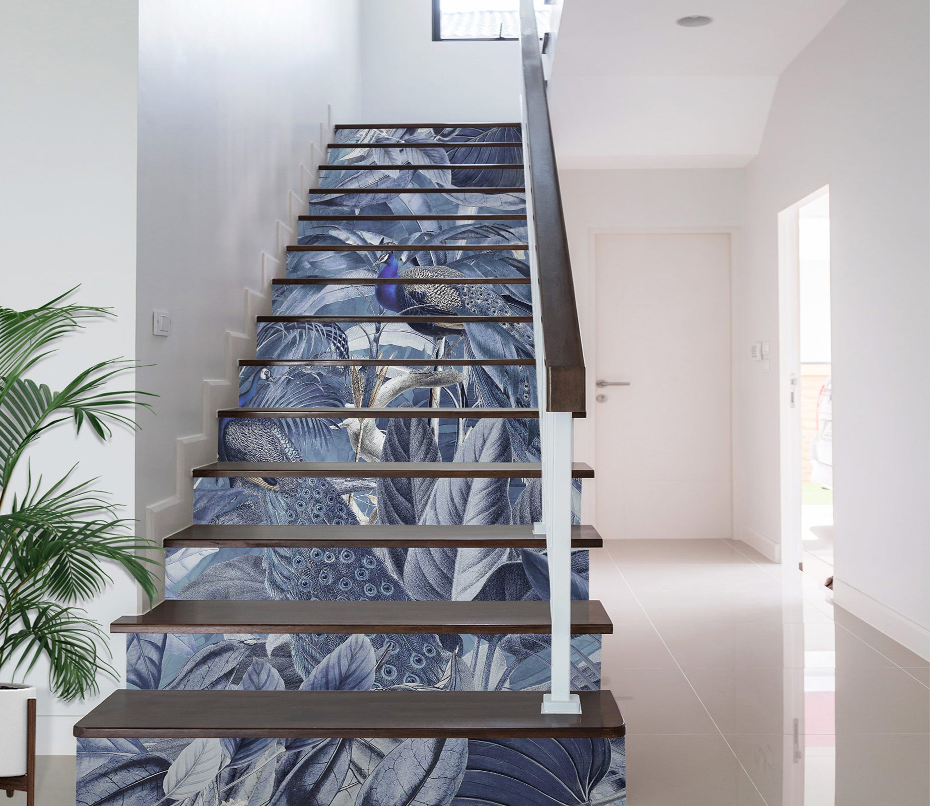 3D Leaves Blue Peacock 10460 Andrea Haase Stair Risers