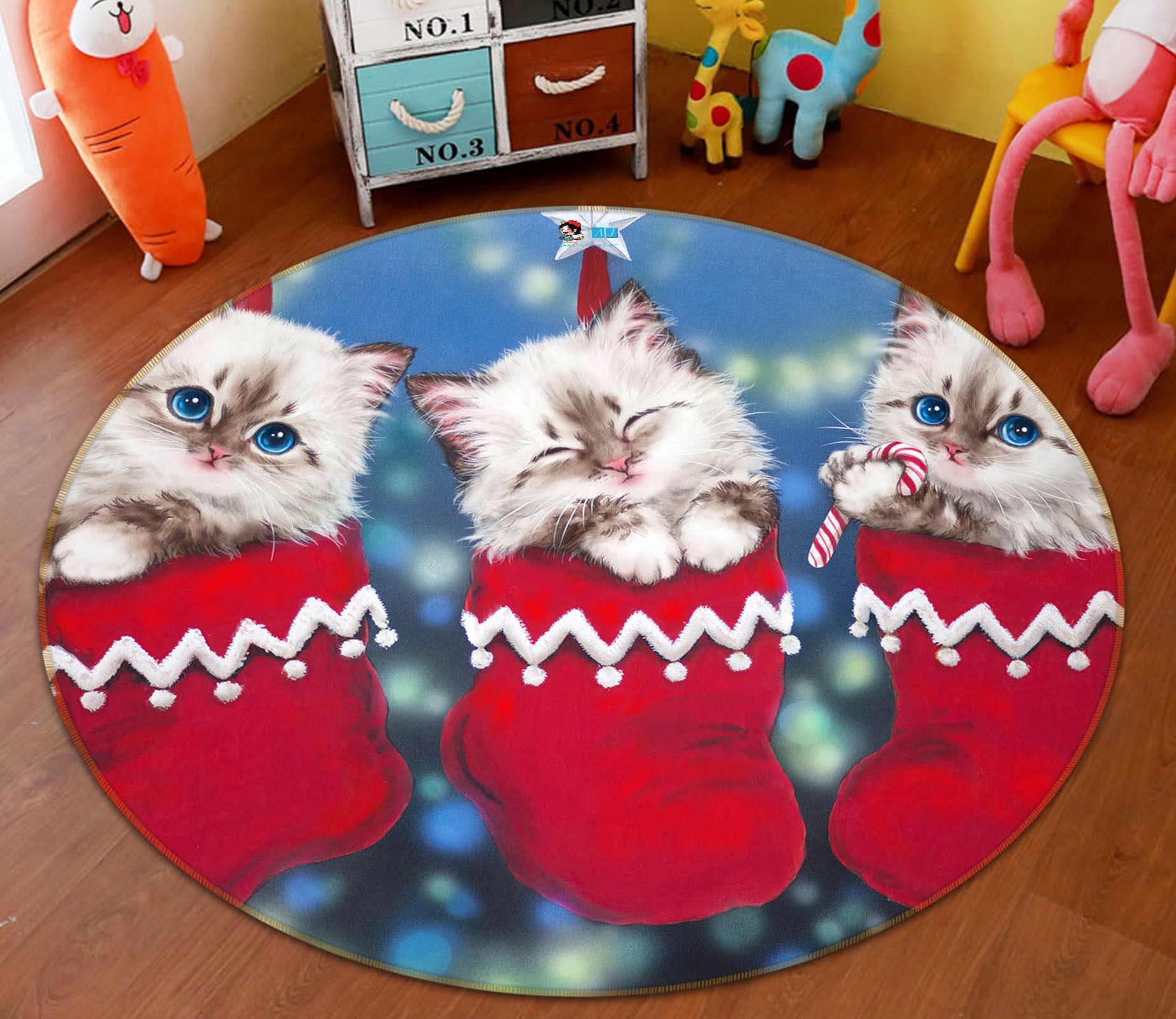 3D Red Shoe Cat 6020 Kayomi Harai Rug Round Non Slip Rug Mat