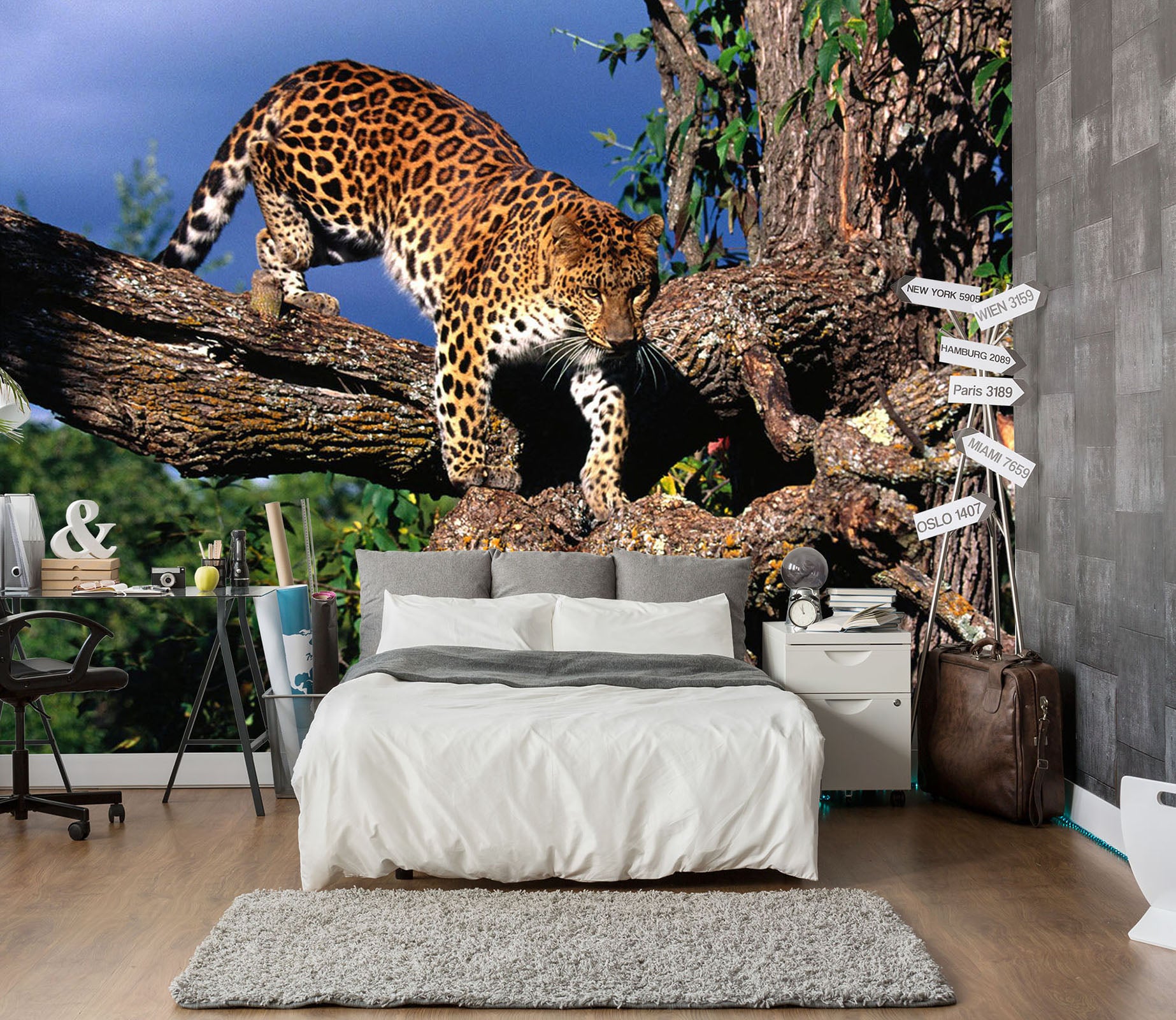 3D Leopard Tree 230 Wall Murals