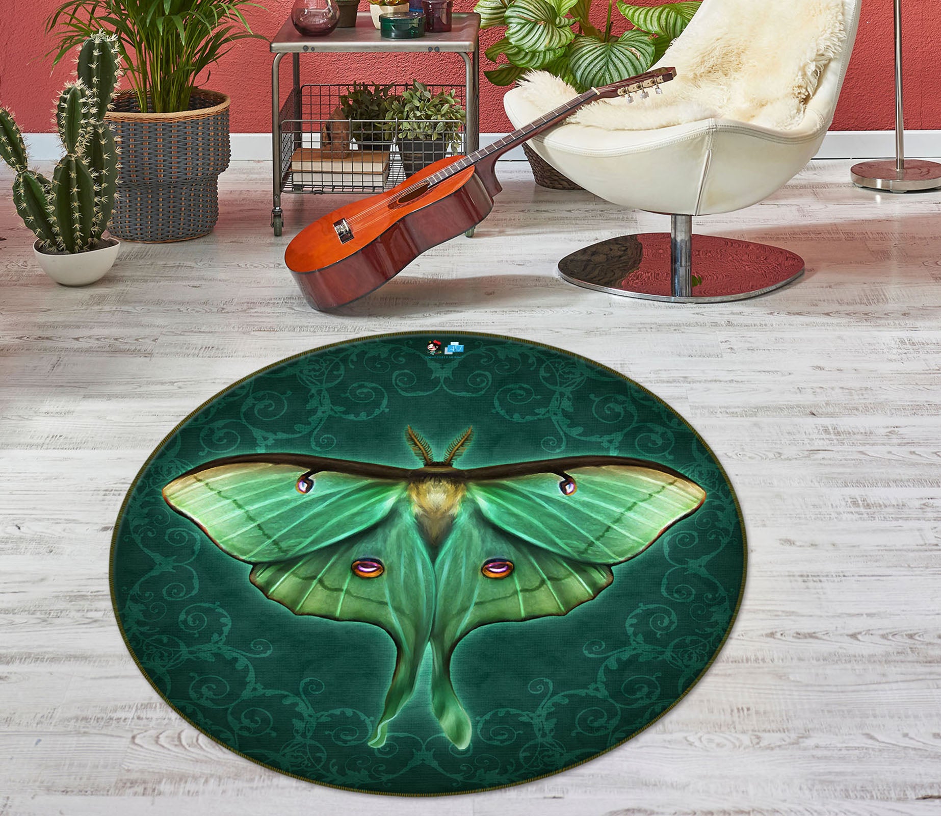 3D Green Moth 8876 Brigid Ashwood Rug Round Non Slip Rug Mat