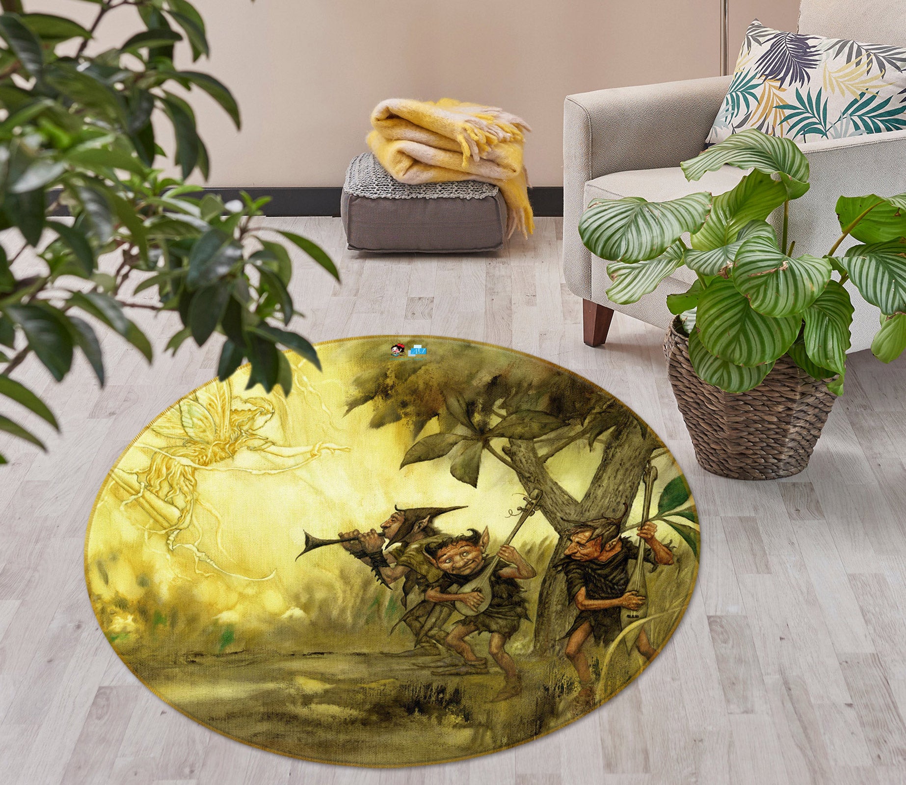 3D Trees Grass Dwarf 6122 Ciruelo Rug Round Non Slip Rug Mat