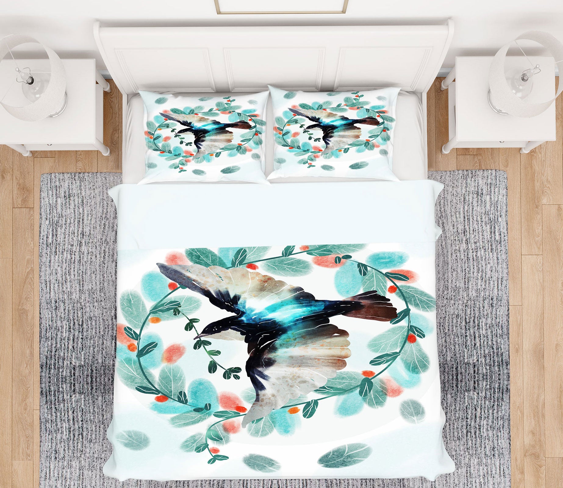 3D Leaf Circle Bird 67065 Bed Pillowcases Quilt