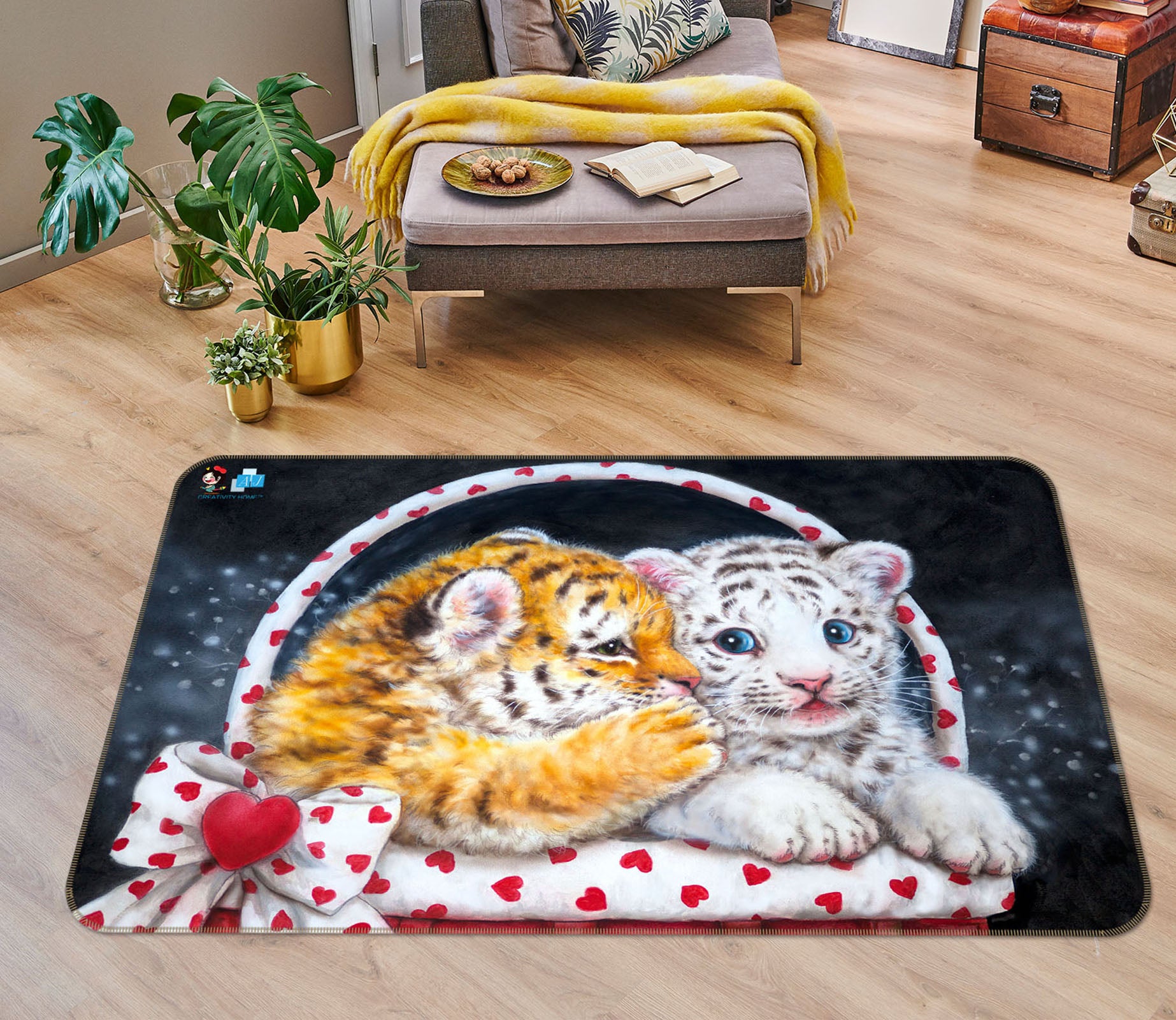 3D Tiger Lion Baby 5646 Kayomi Harai Rug Non Slip Rug Mat