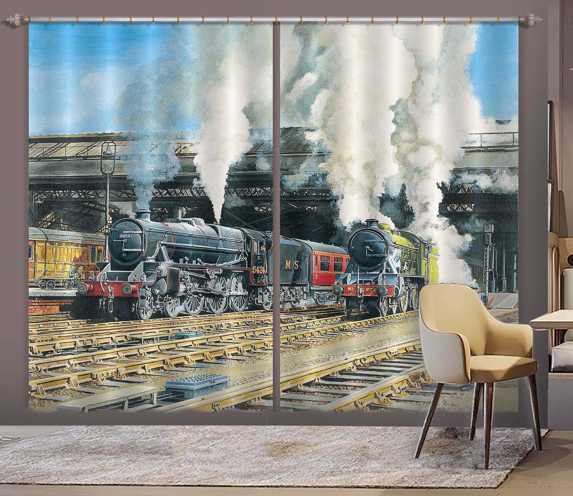 3D Full Steam Ahead 064 Trevor Mitchell Curtain Curtains Drapes