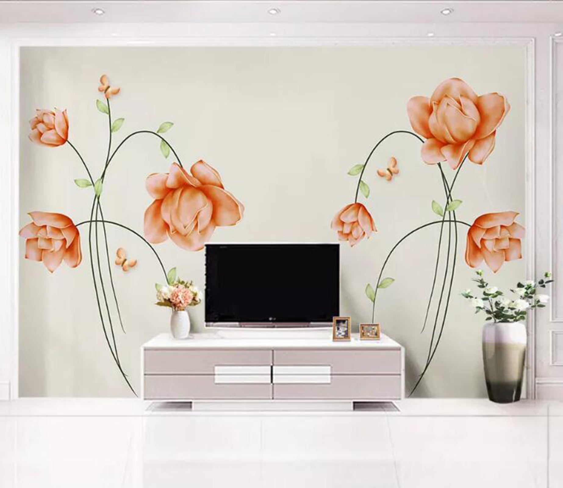 3D Pink Flowers WG54 Wall Murals Wallpaper AJ Wallpaper 2 