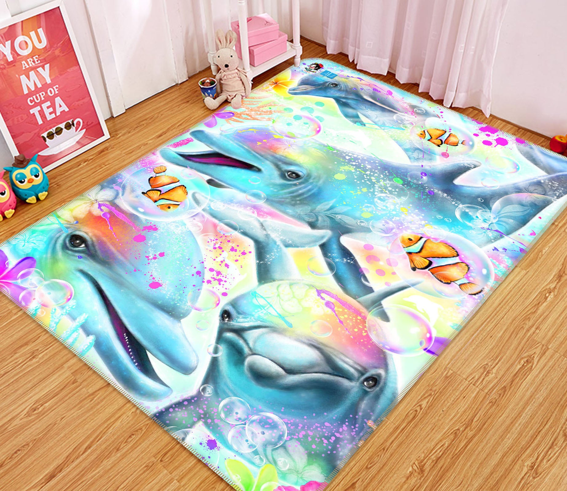 3D Dolphin Fish 8542 Sheena Pike Rug Non Slip Rug Mat