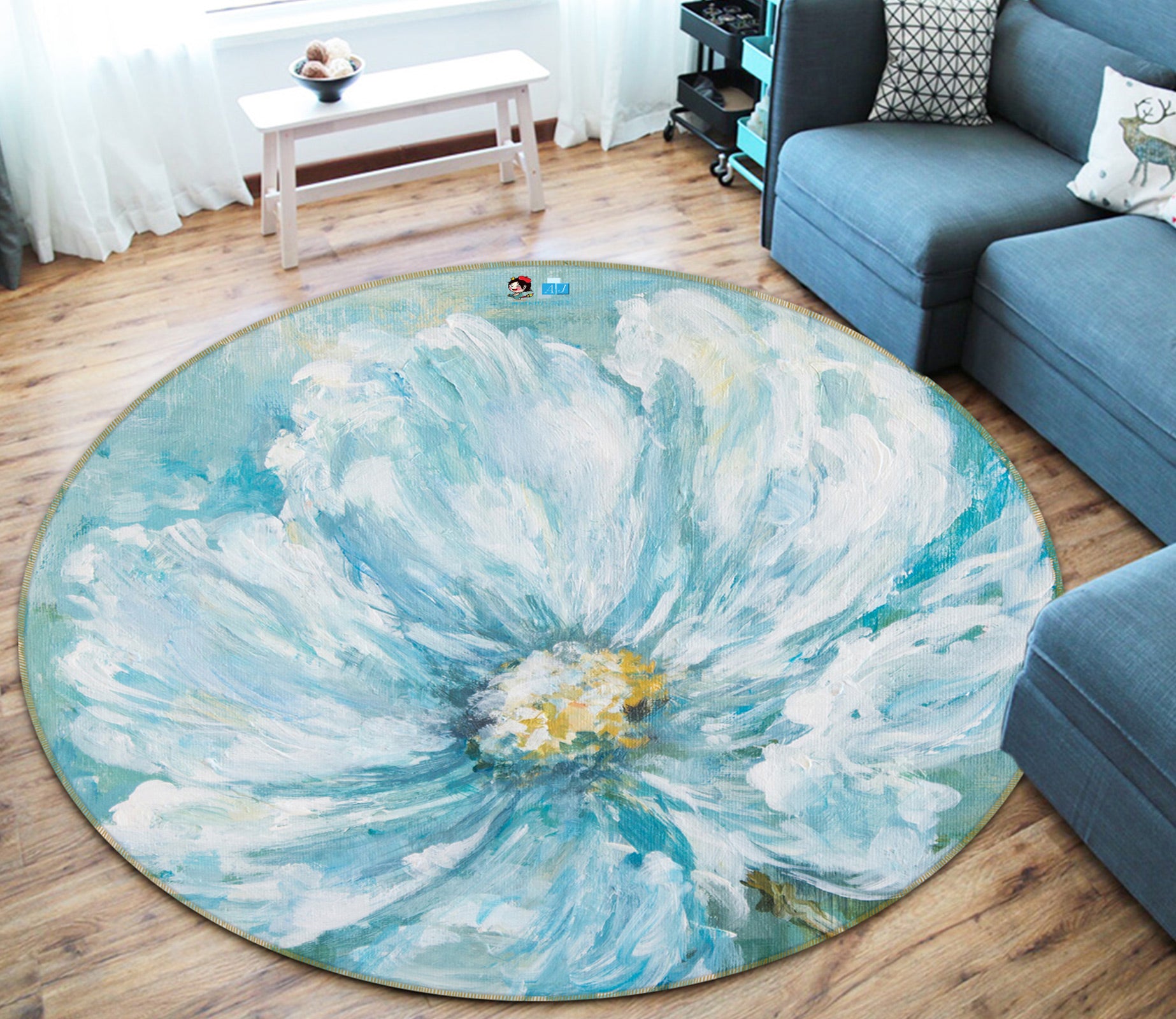 3D Flowers 1147 Debi Coules Rug Round Non Slip Rug Mat