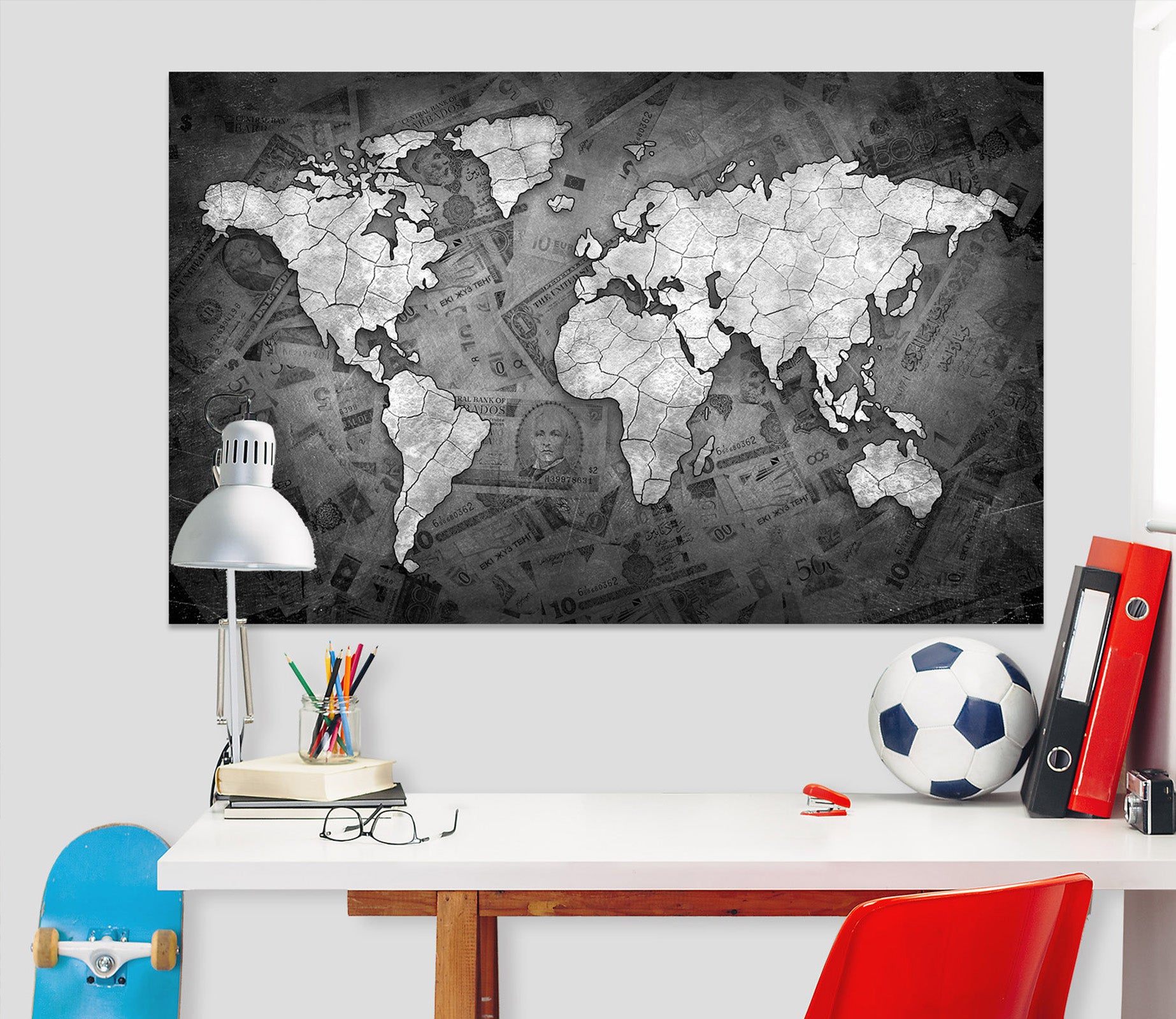 3D White Clouds 109 World Map Wall Sticker