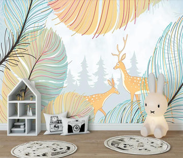 3D Deer Behind Bright Leaves 2514 Wall Murals