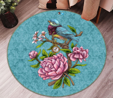 3D Pink Flower Bird 8880 Brigid Ashwood Rug Round Non Slip Rug Mat