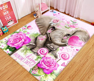 3D Elephant Pink Love 8544 Sheena Pike Rug Non Slip Rug Mat