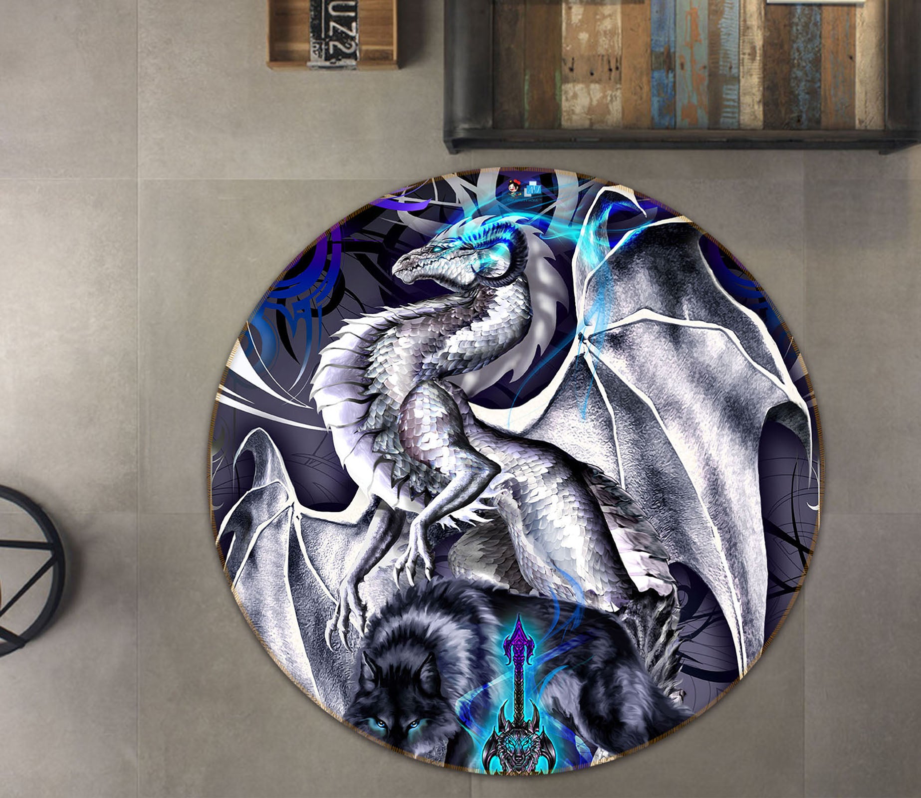 3D Gray Dragon 8368 Ruth Thompson Rug Round Non Slip Rug Mat