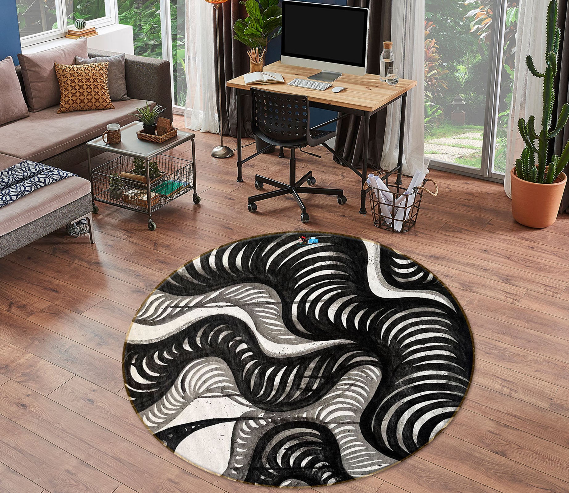 3D Black Circle 8245 Jacqueline Reynoso Rug Round Non Slip Rug Mat