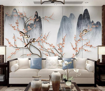 3D Bird Plum Mountain WC2662 Wall Murals