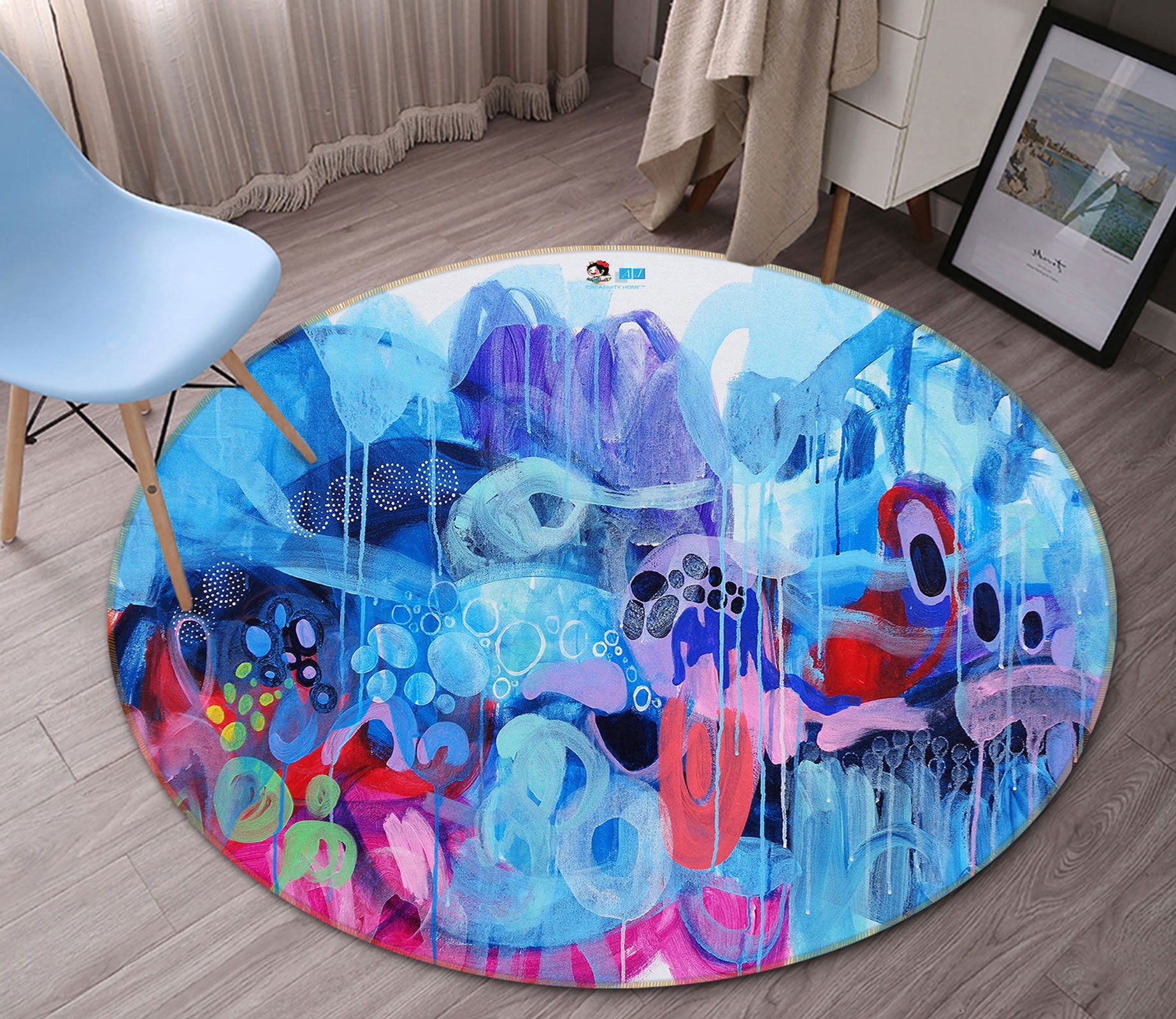 3D Blue Painting 1367 Misako Chida Rug Round Non Slip Rug Mat