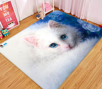 3D White Cat 5650 Kayomi Harai Rug Non Slip Rug Mat