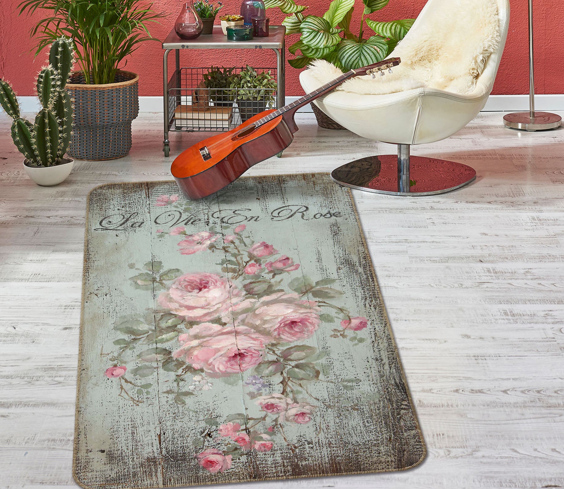 3D Pink Rose 1019 Debi Coules Rug Non Slip Rug Mat