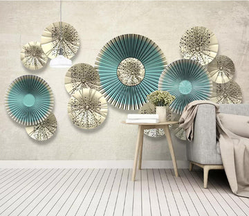 3D Green Round Fan WC798 Wall Murals