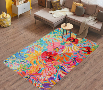 3D Flowers Colorful Pattern 123121 Misako Chida Rug Non Slip Rug Mat