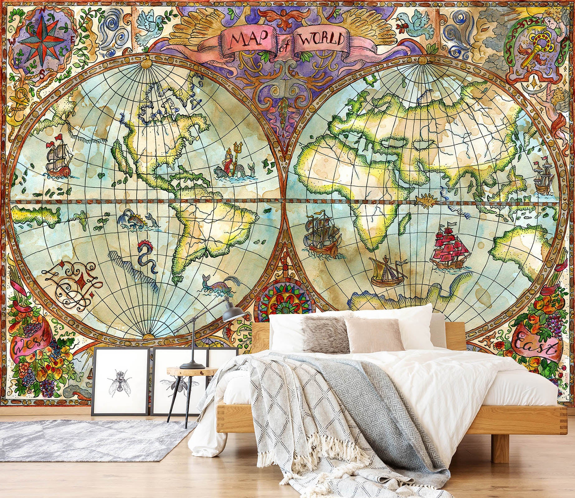 3D Seven Oceans 2070 World Map Wall Murals