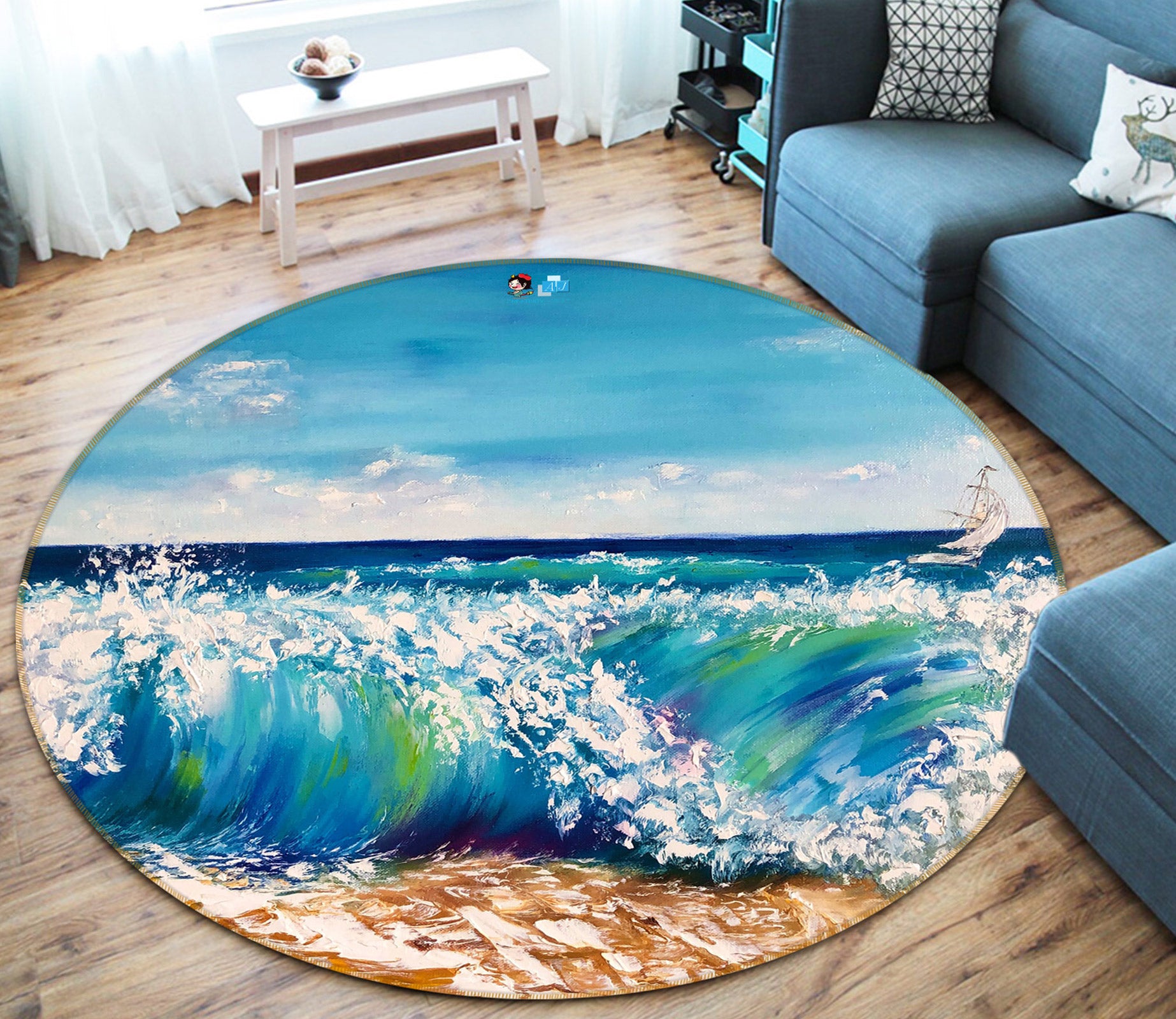 3D Painted Waves 781 Skromova Marina Rug Round Non Slip Rug Mat