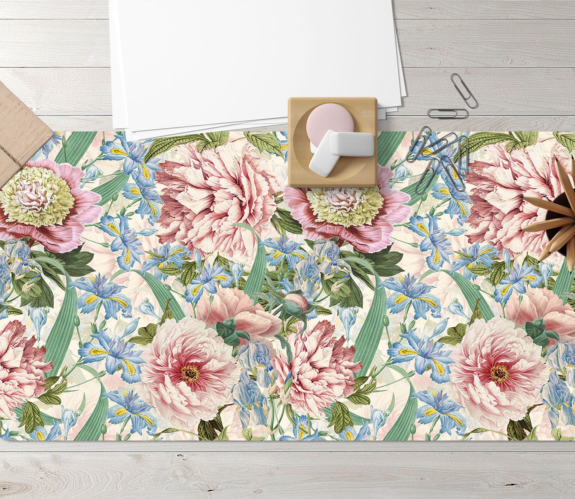 3D Pink Blue Flower Bush 120217 Uta Naumann Desk Mat