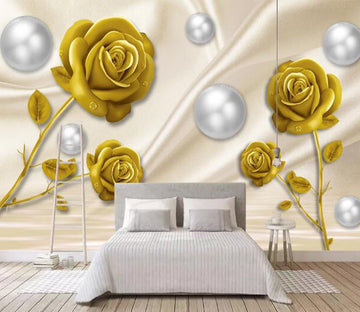 3D Golden Rose WC2165 Wall Murals