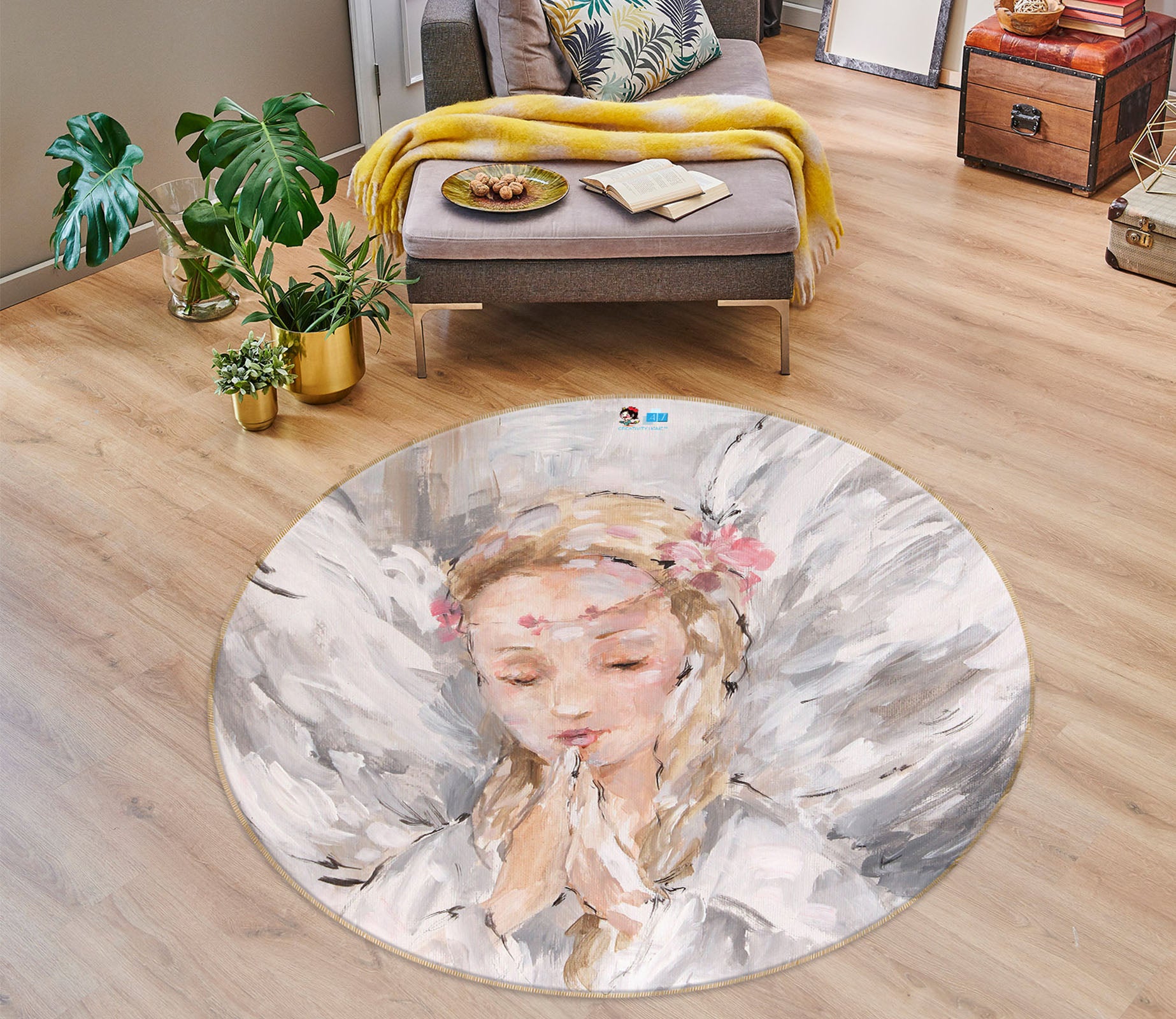 3D Flower Angel Girl 1109 Debi Coules Rug Round Non Slip Rug Mat