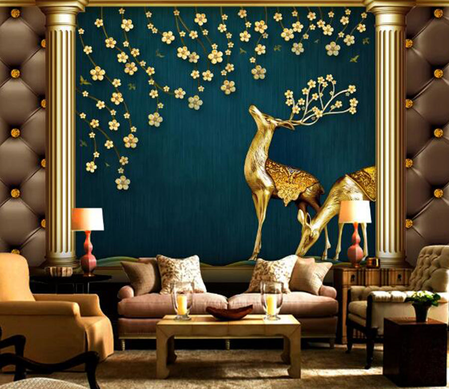 3D Golden Deer WC1741 Wall Murals