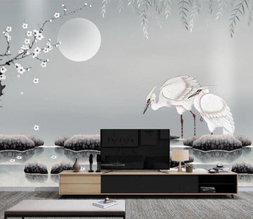 3D Moon Crane Stone WC2369 Wall Murals