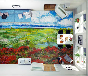 3D Red Flowers Green Grass 9666 Allan P. Friedlander Floor Mural  Wallpaper Murals Self-Adhesive Removable Print Epoxy