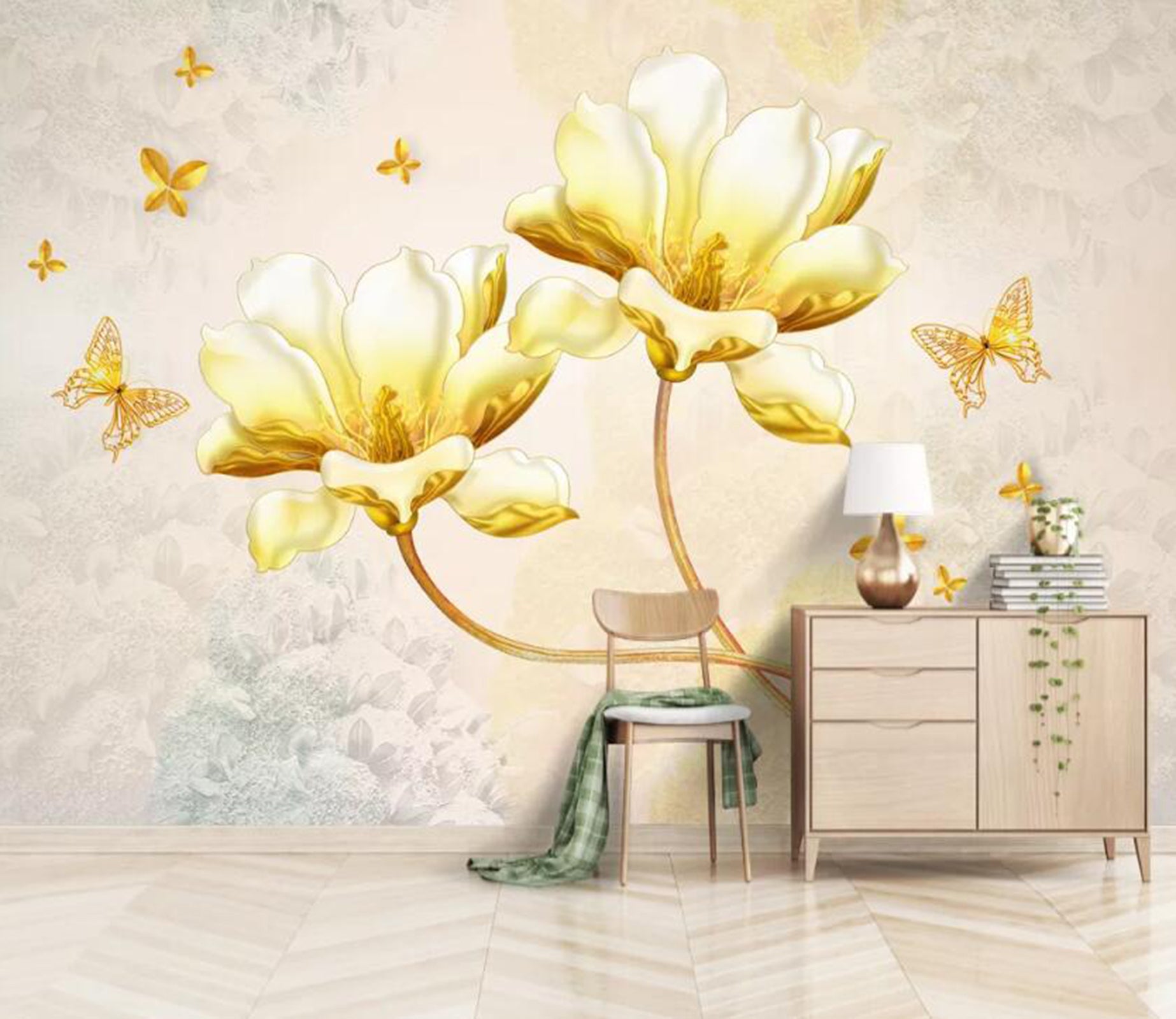 3D Golden Lotus WC34 Wall Murals Wallpaper AJ Wallpaper 2 