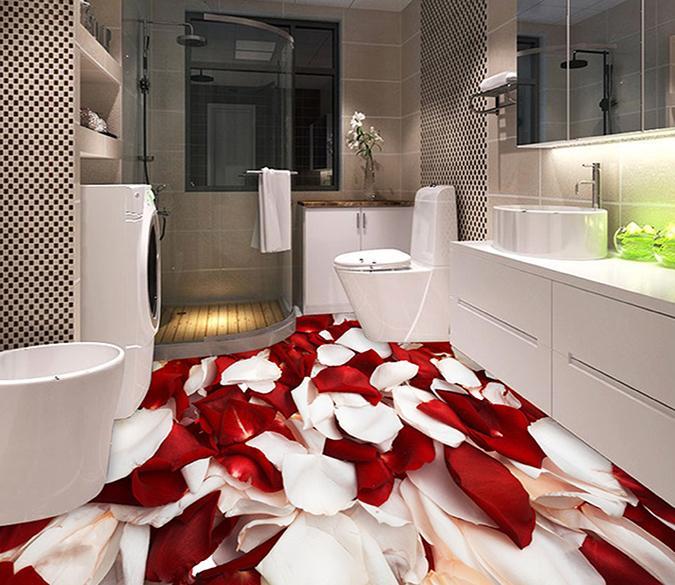 3D White Red Petals WG266 Floor Mural Wallpaper AJ Wallpaper 2 