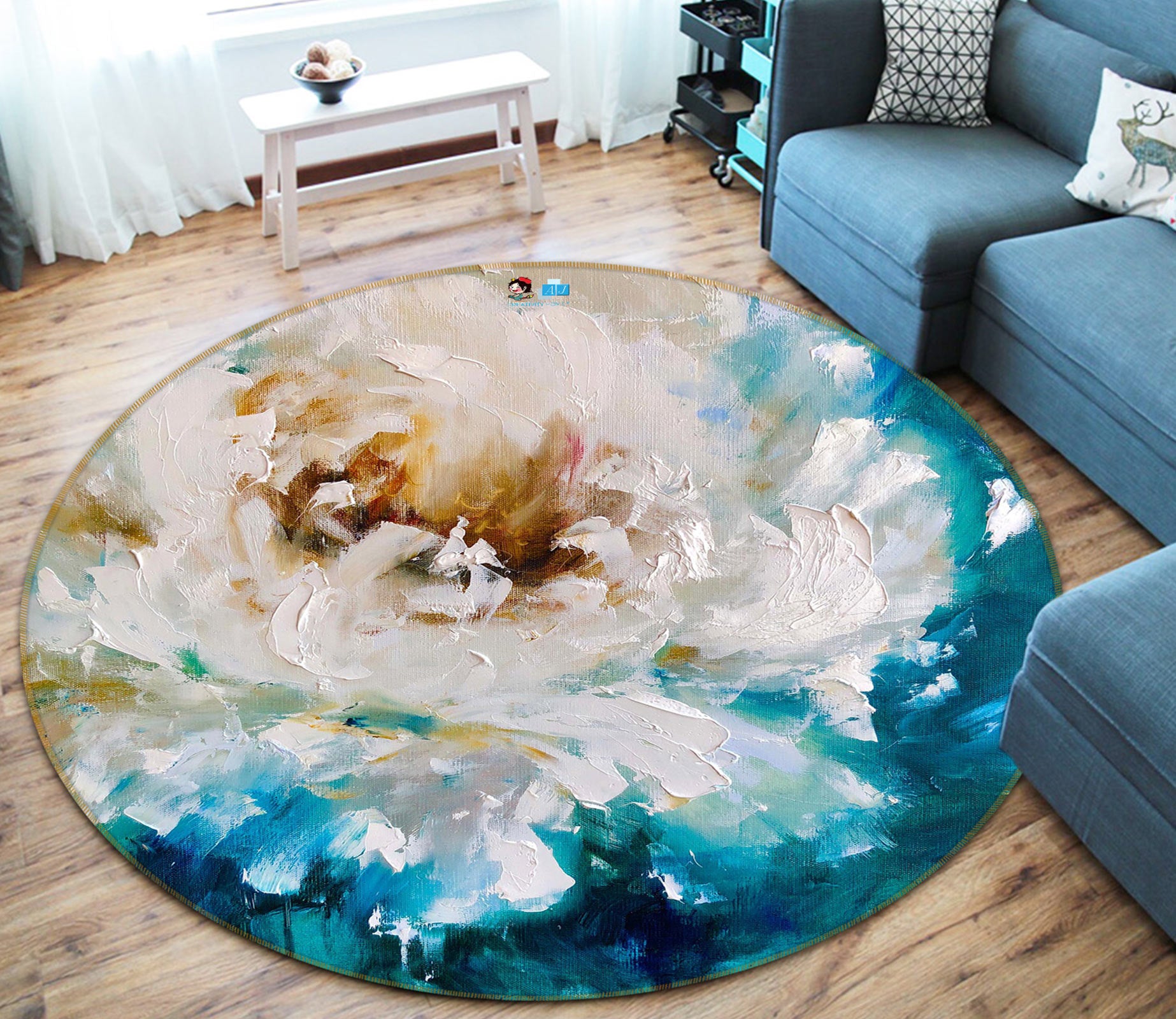 3D Painted Flowers 774 Skromova Marina Rug Round Non Slip Rug Mat