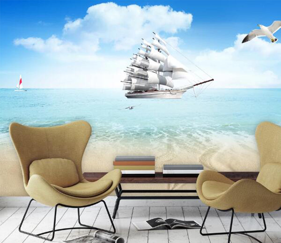 3D Steamer Beach WC379 Wall Murals