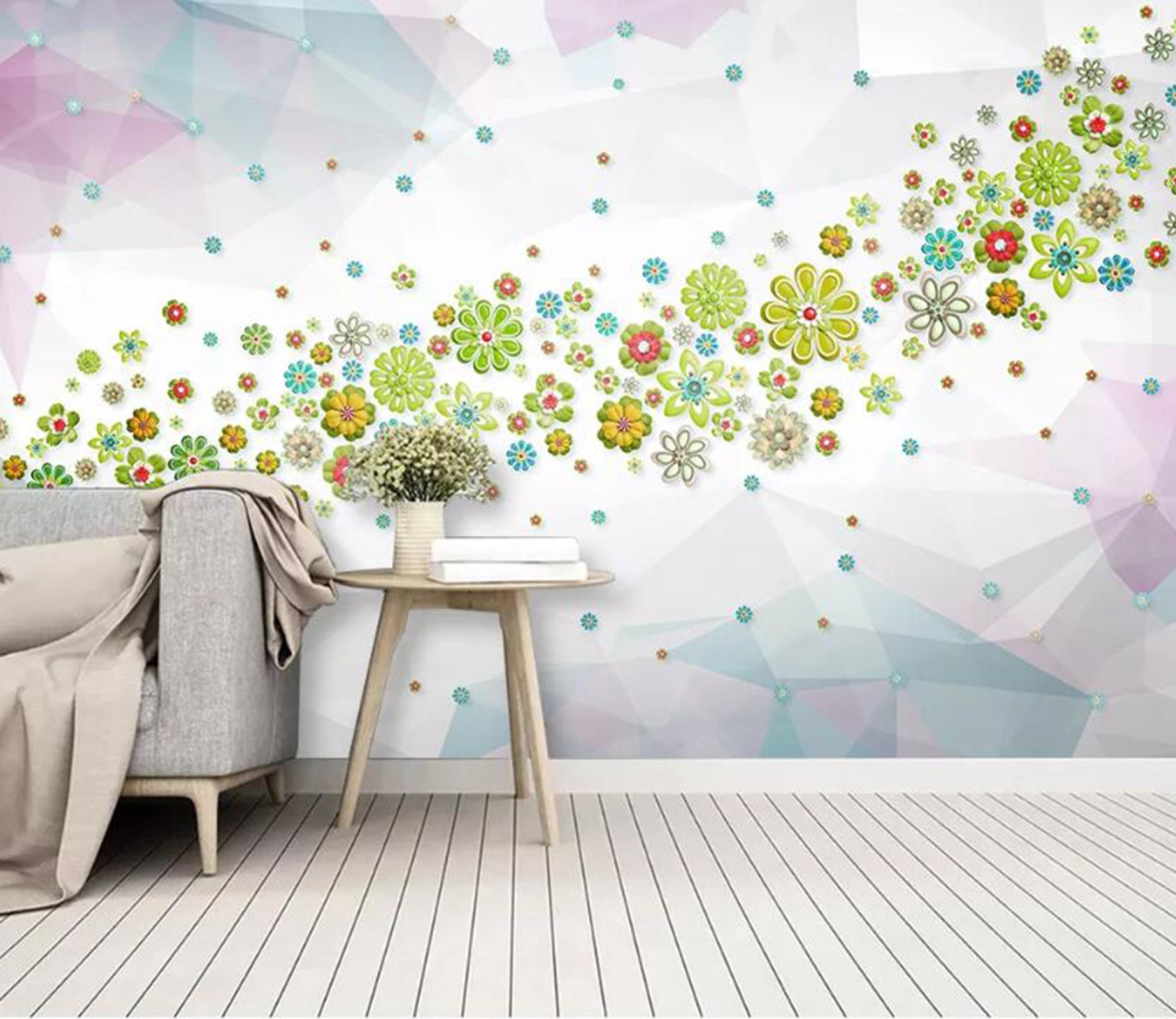 3D Colored Flowers WC05 Wall Murals Wallpaper AJ Wallpaper 2 