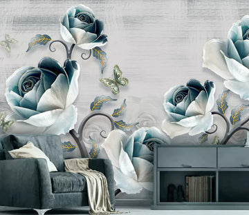 3D Green Rose Butterfly WC2191 Wall Murals