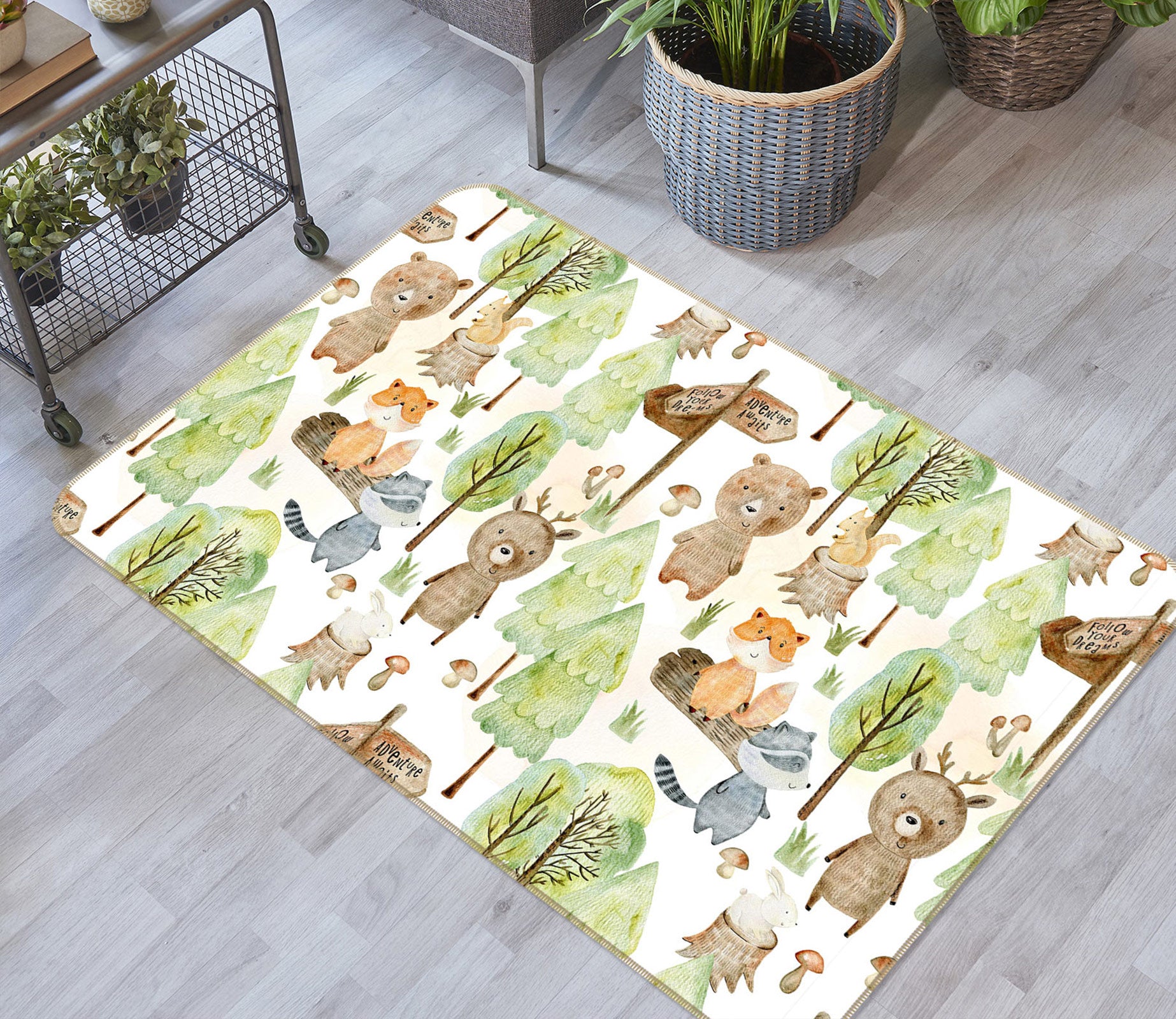 3D Fox Bear Tree 040 Uta Naumann Rug Non Slip Rug Mat