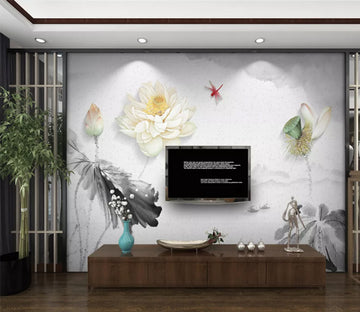 3D Dragonfly Lotus WC426 Wall Murals