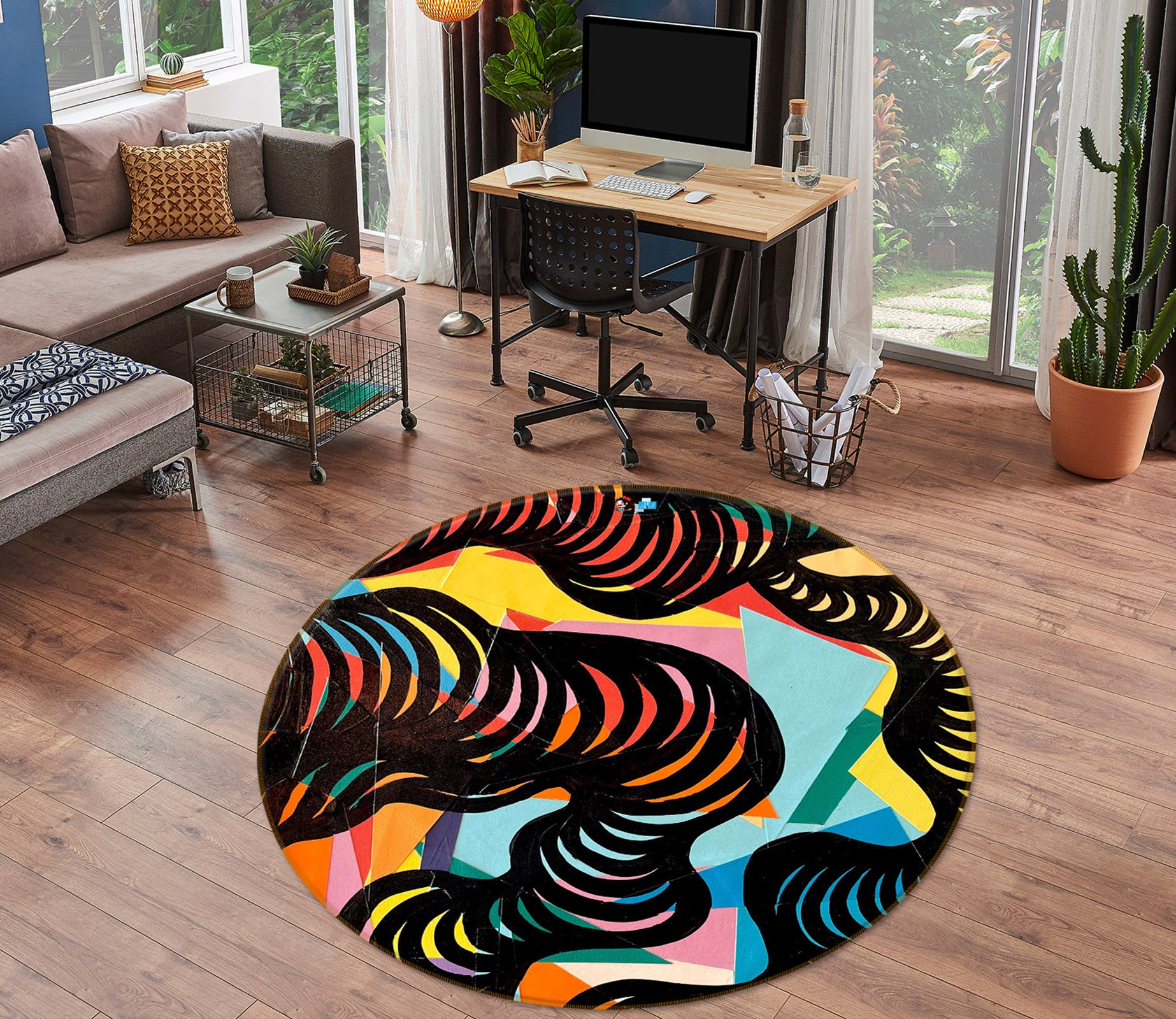 3D Triangle Circle 8250 Jacqueline Reynoso Rug Round Non Slip Rug Mat