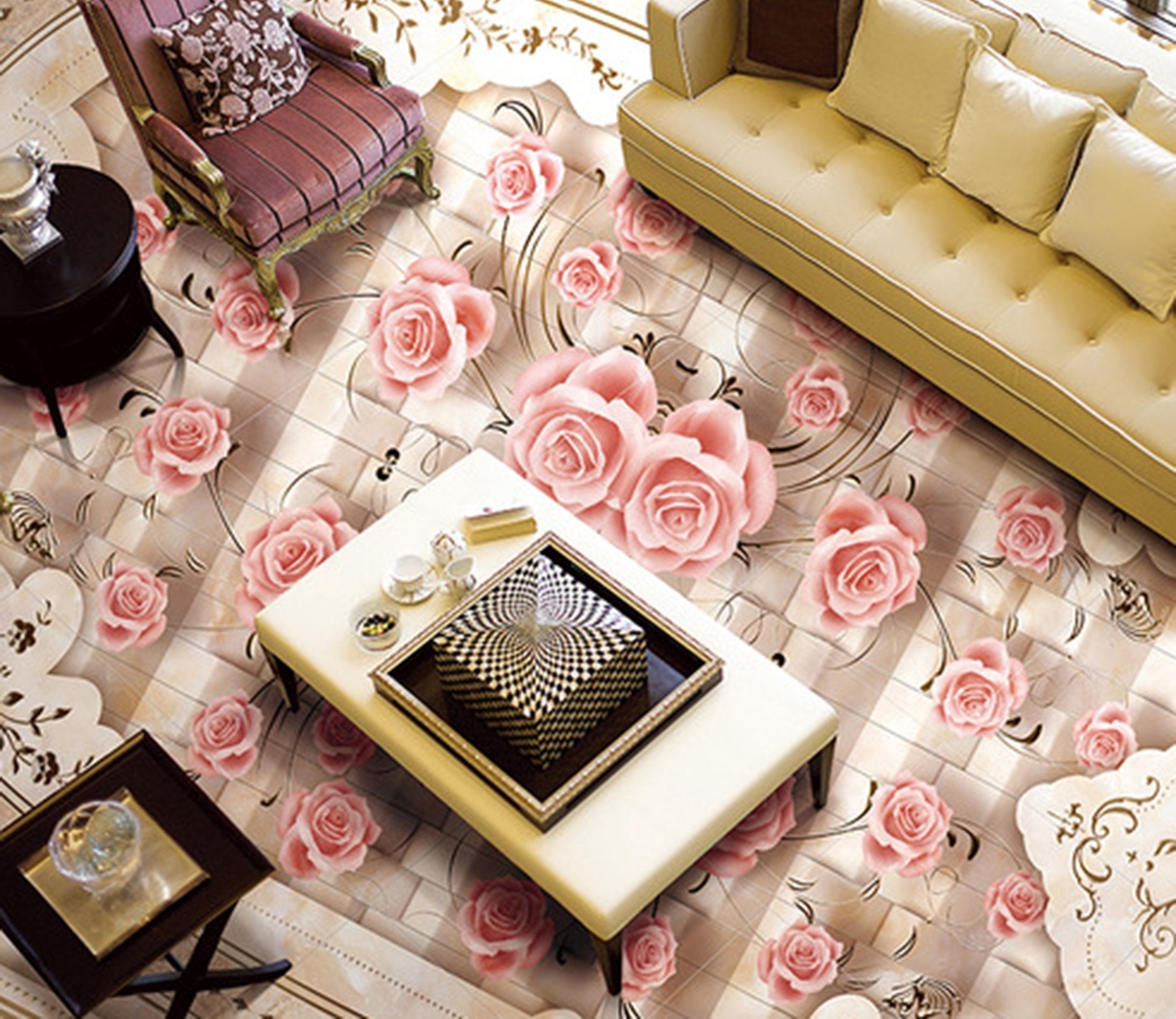 3D Pink Rose WG278 Floor Mural Wallpaper AJ Wallpaper 2 