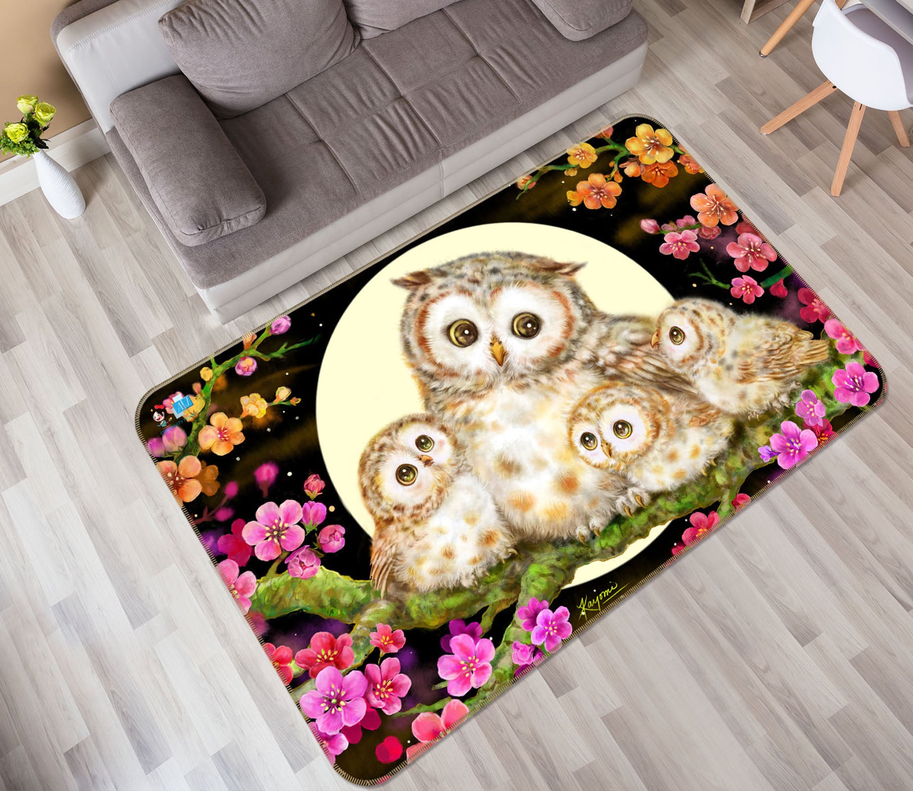 3D Cute Owl Moon 5729 Kayomi Harai Rug Non Slip Rug Mat