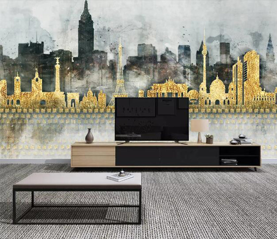 3D Golden Building WC1243 Wall Murals