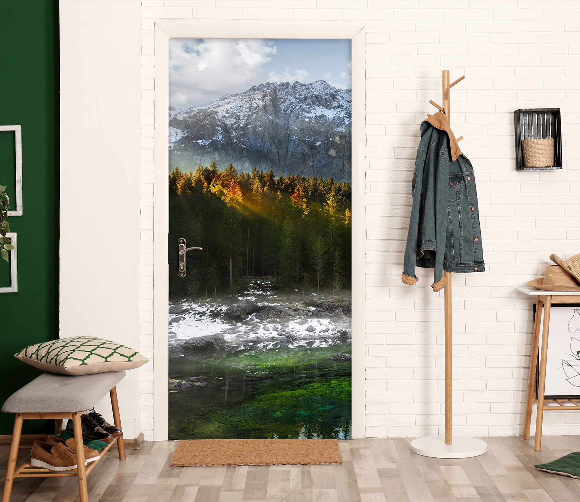 3D Woods Stream Mountain 11445 Marco Carmassi Door Mural