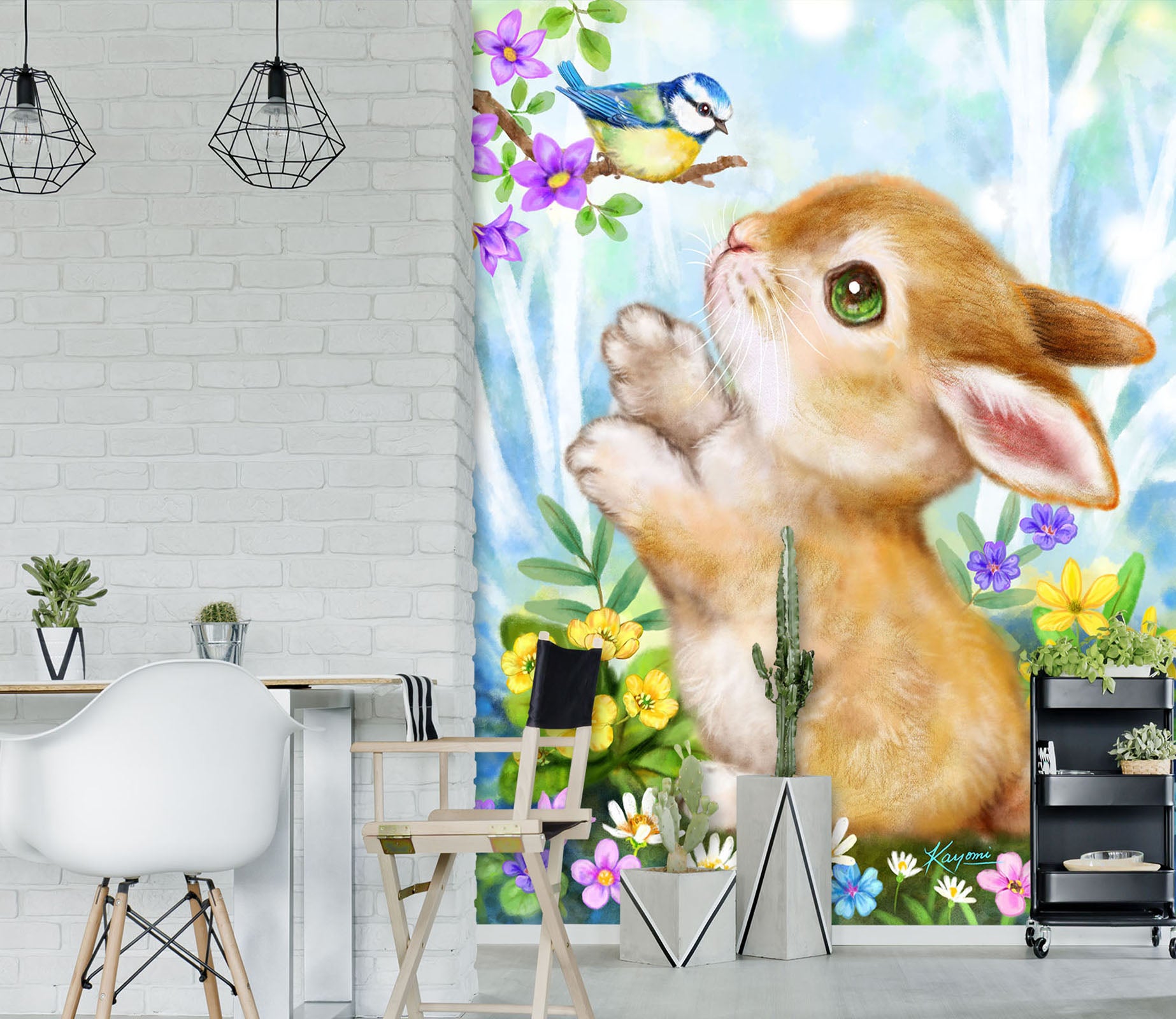 3D Rabbit Bird 5554 Kayomi Harai Wall Mural Wall Murals