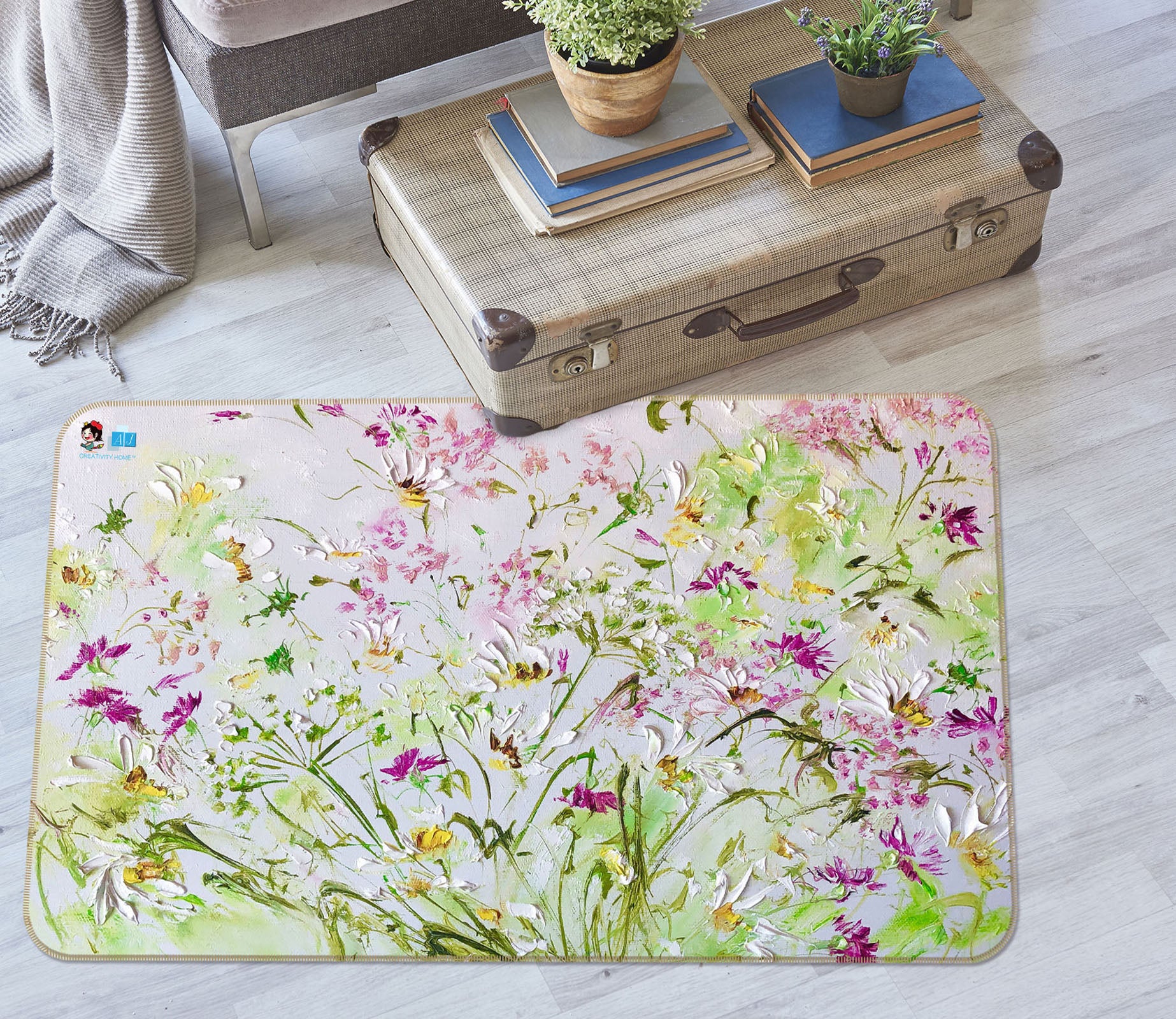 3D Watercolor Pink Flowers 1201 Skromova Marina Rug Non Slip Rug Mat