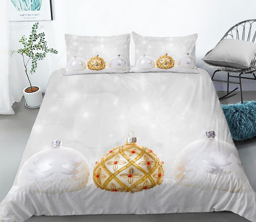 3D White Golden Ball 32115 Christmas Quilt Duvet Cover Xmas Bed Pillowcases