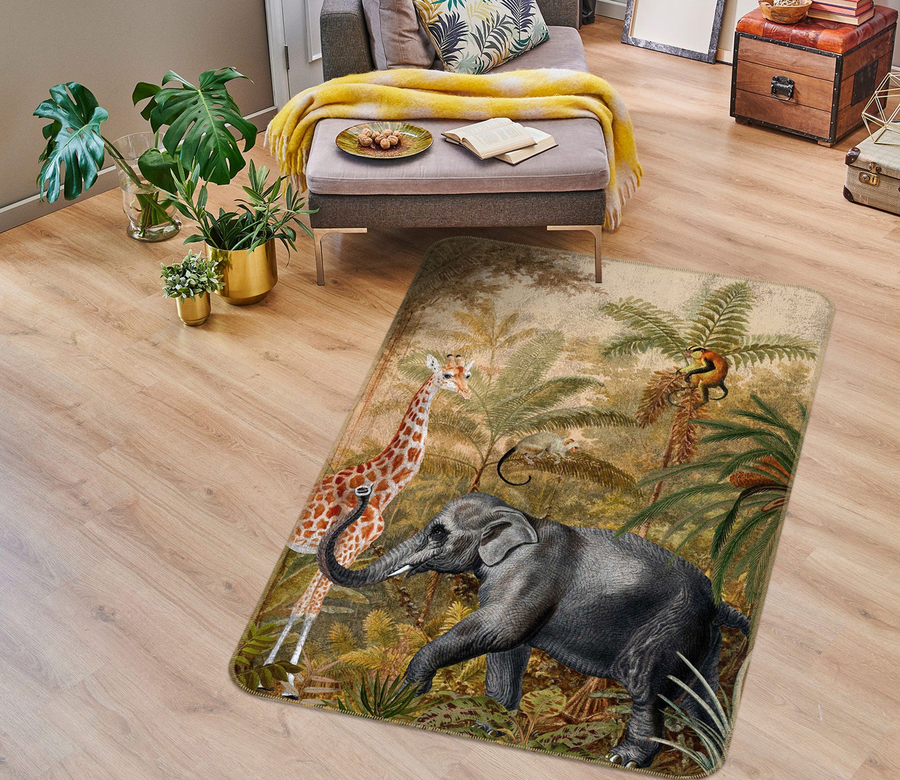 3D Giraffe Monkey 155 Uta Naumann Rug Non Slip Rug Mat