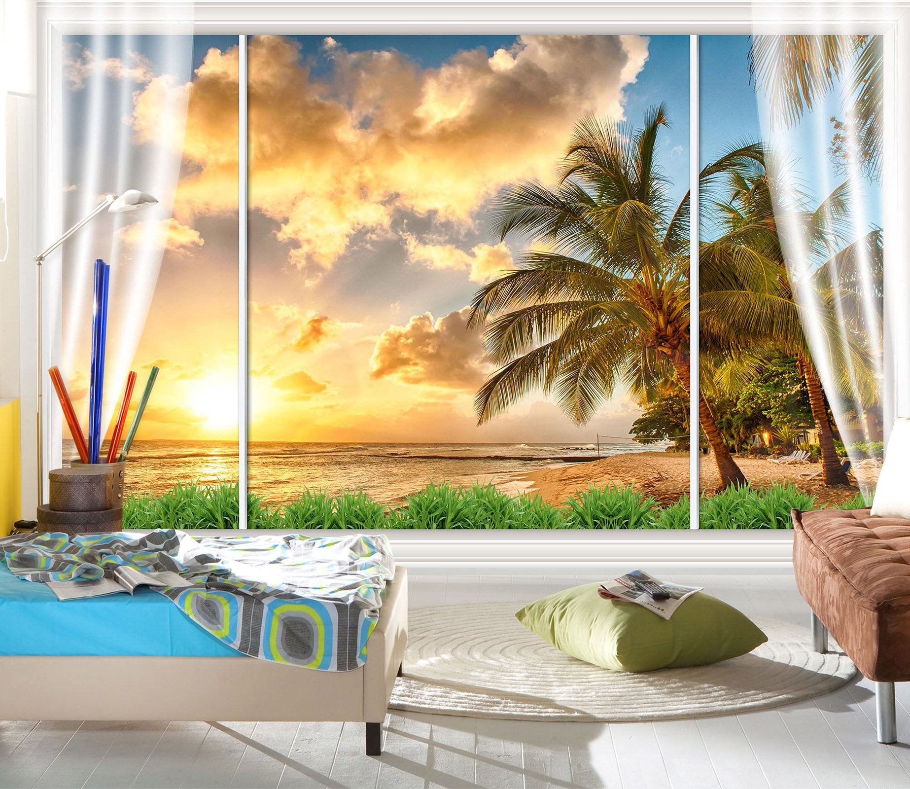 3D Coconut Tree Dusk 1691 Wall Murals